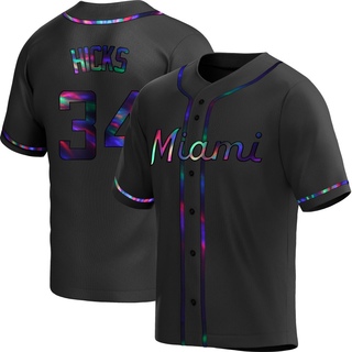 Replica Liam Hicks Men's Miami Marlins Alternate Jersey - Black Holographic